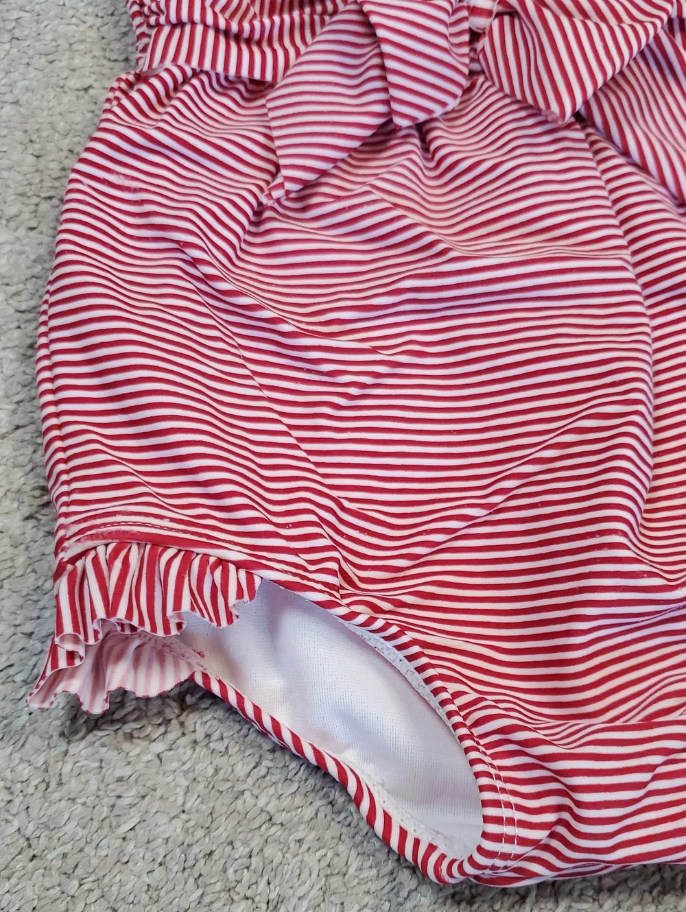 Janie and Jack Infant Red & White Striped Swimsuit With Decorative Bow. 3-6 Mnt